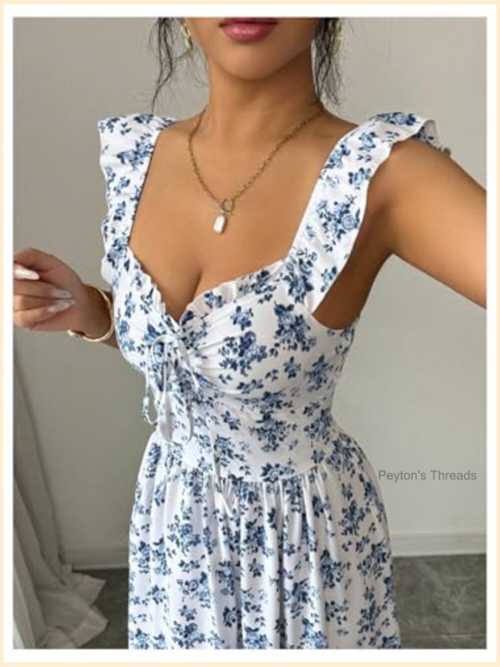 Polka Dot Ruffle Cap Sleeve Swing Maxi Dress Bow Back - Picture 3 of 4